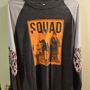 Gray and Orange Squad Graphic Long Sleeve Shirt